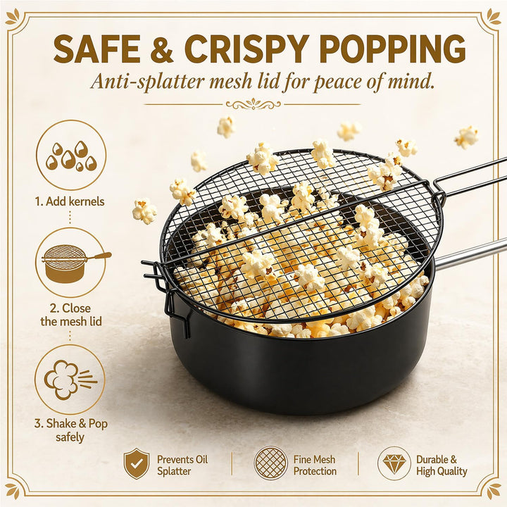 Popcorn Maker Lagerfeuer aus Kohlenstoffstahl, Outdoor Popcorn-Pfanne mit Hitzebeständigem Sicherhei