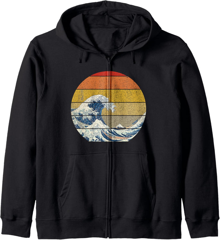 Die grosse Welle vor Kanagawa — Vintage-Sonnenuntergang Kapuzenjacke