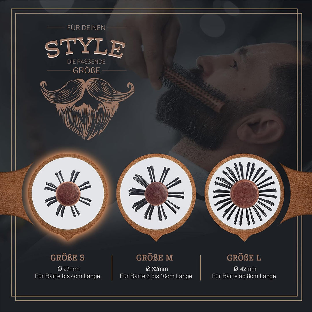 lampox Männer Bart-Rundbürste, Bartstyling, Bartbürste, Föhnbürste, Haarbürste für kurze Haare (S),