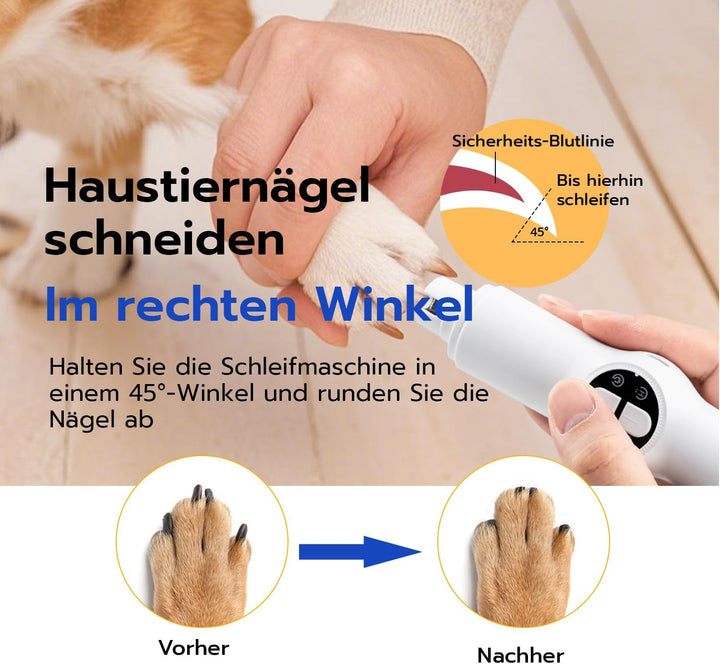 2 in 1 Haustierhaarschneider & Krallenschleifer mit LED Licht, USB Wiederaufladbar Pfotentrimmer Kra