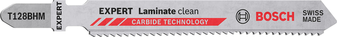 Bosch 3x Expert ‘Laminate Clean’ T 128 BHM Stichsägeblatt (für Kompaktlaminat-Vinyl, PVC, HPL, Länge