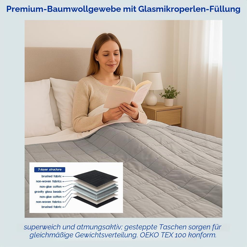 Harbour Housewares Gewichtsdecke mit Aufbewahrungstasche - 125 x 150cm - 4kg - Grau - 1x Schwer Erwa