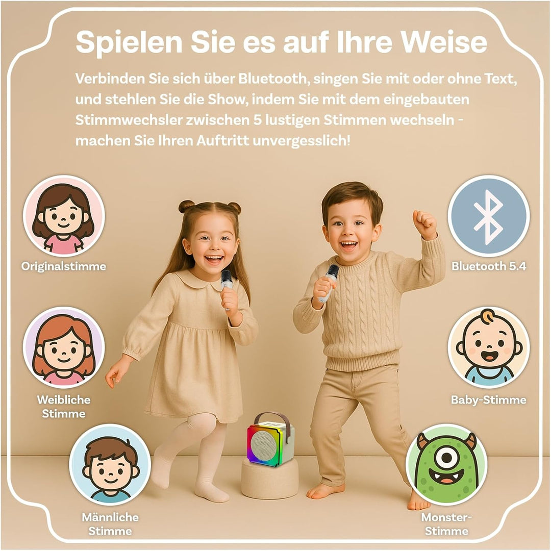 Karaoke Maschine Kinder mit 2 Mikrofon von MMOBIEL – Mini Karaoke Maschine, Tragbare Bluetooth Lauts