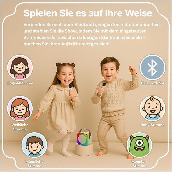 Karaoke Maschine Kinder mit 2 Mikrofon von MMOBIEL – Mini Karaoke Maschine, Tragbare Bluetooth Lauts