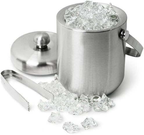 HRB Marken Edelstahl Eiswürfeleimer 1,3L, sehr gut isolierter Eiseimer mit Deckel Innensieb und Zang