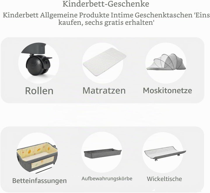Magic ZC Beistellbett Baby mit Rollen, Convertible Faltbar Co-Sleeping Babybett, Ausgestattet mit ei