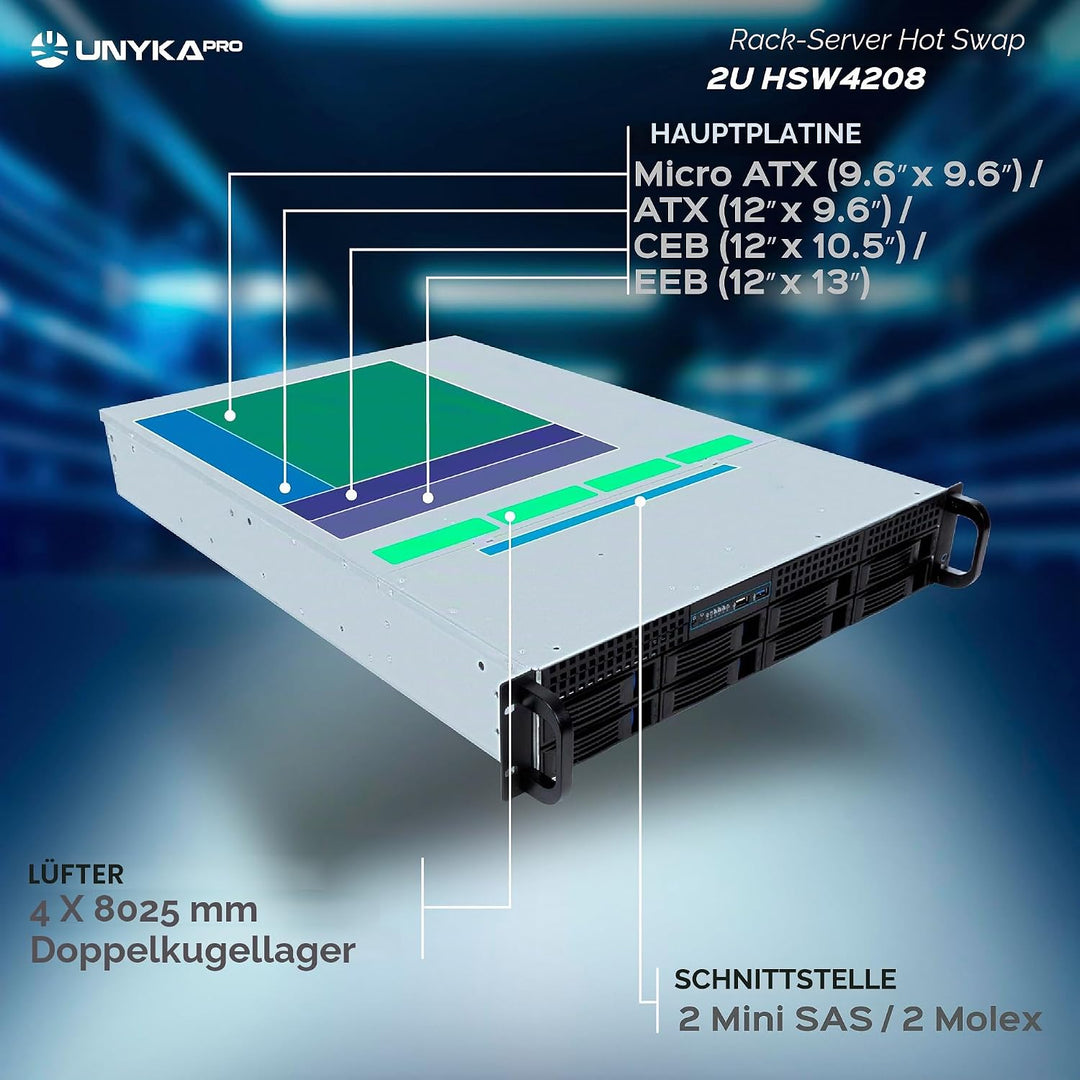 Unykach 2U HSW4208 Rack-Server, Rackbox, Hot Swap 2U USB 3.0, 2U USB 3.0