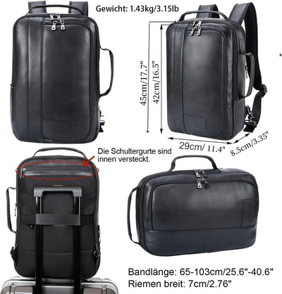 TIDING Herren Rucksack Echtes Leder Gross Kapazität Business Reisetasche für 15,6 Zoll Laptop Tasche