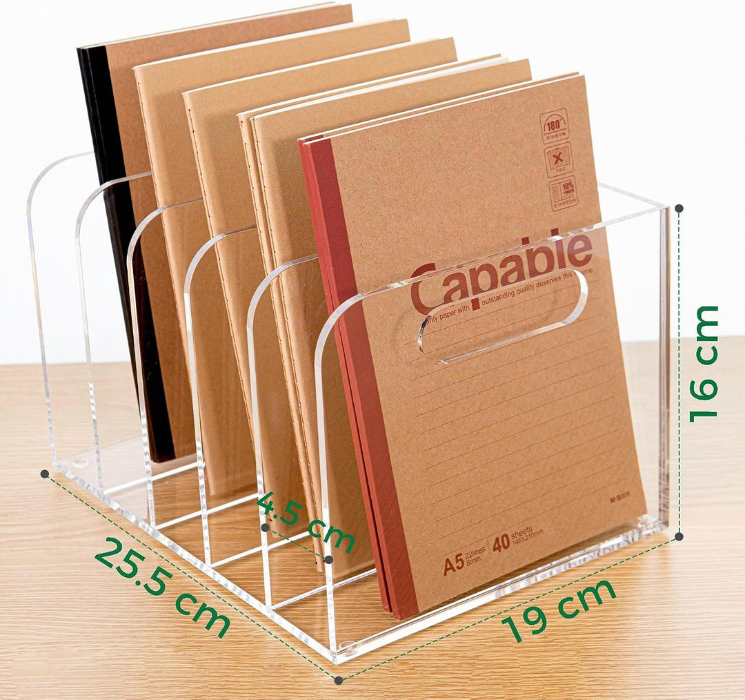 Acryl Stehsammler B5, Zeitschriftenhalter aus Acryl, Aktenmagazinhalter mit 5 Fächer, Schreibtisch-O