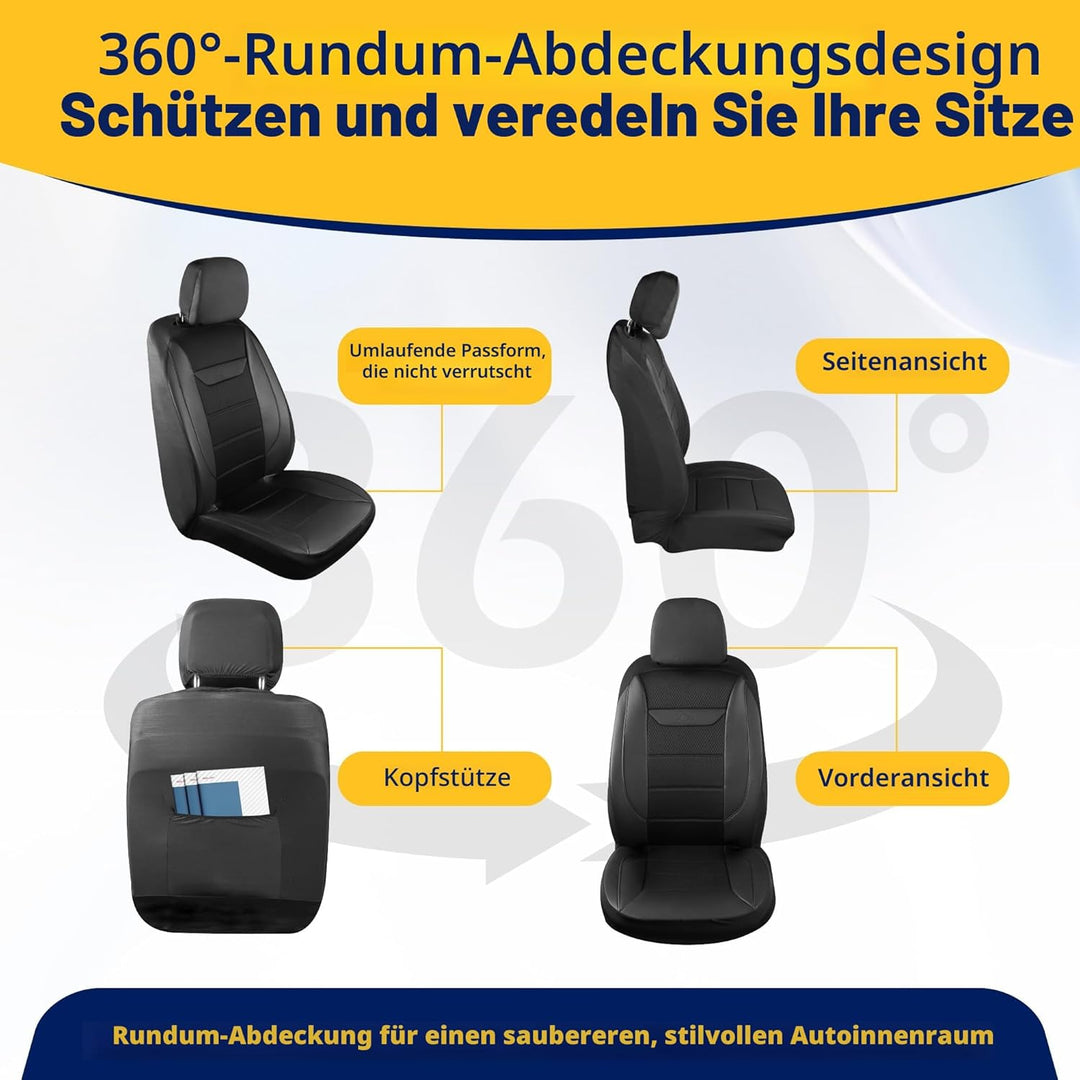 kingphenix 2er-Pack Vordersitzbezüge aus Memory-Schaumleder, Atmungsaktives 4D-Mesh, Airbag-kompatib