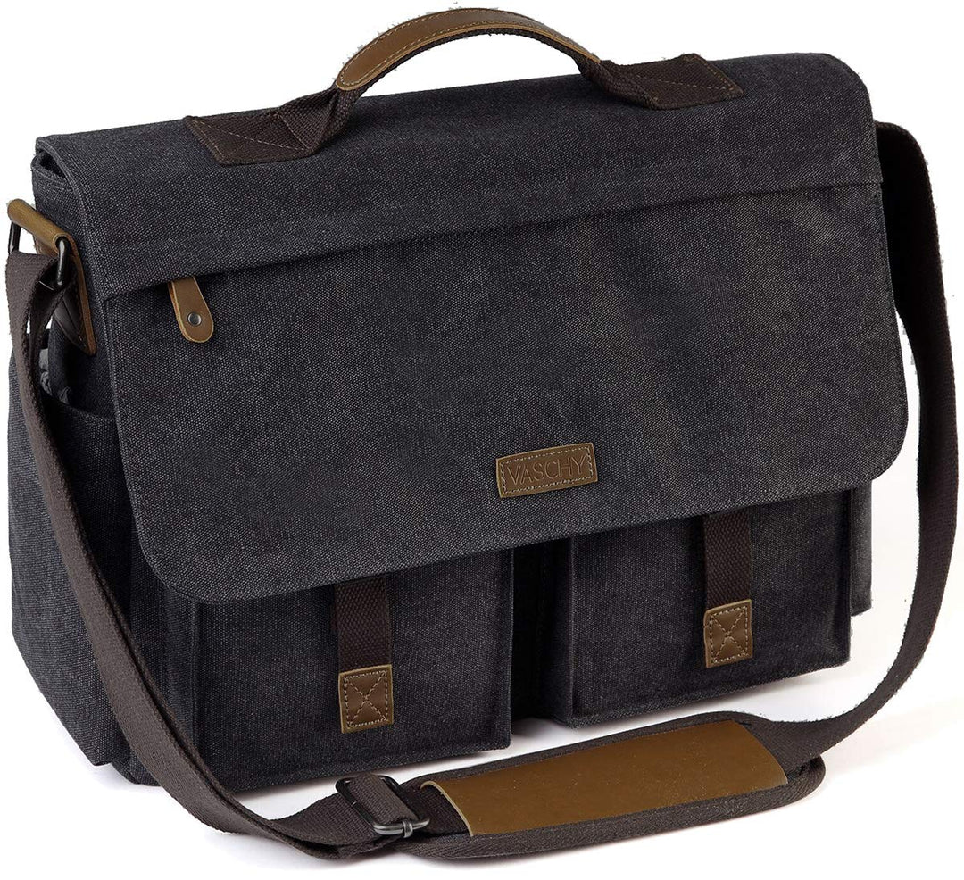 VASCHY Umhängetaschen Herren Dame, Vintage Wasserabweisend Gewachste Leinwand 14 15,6 17 Zoll Laptop