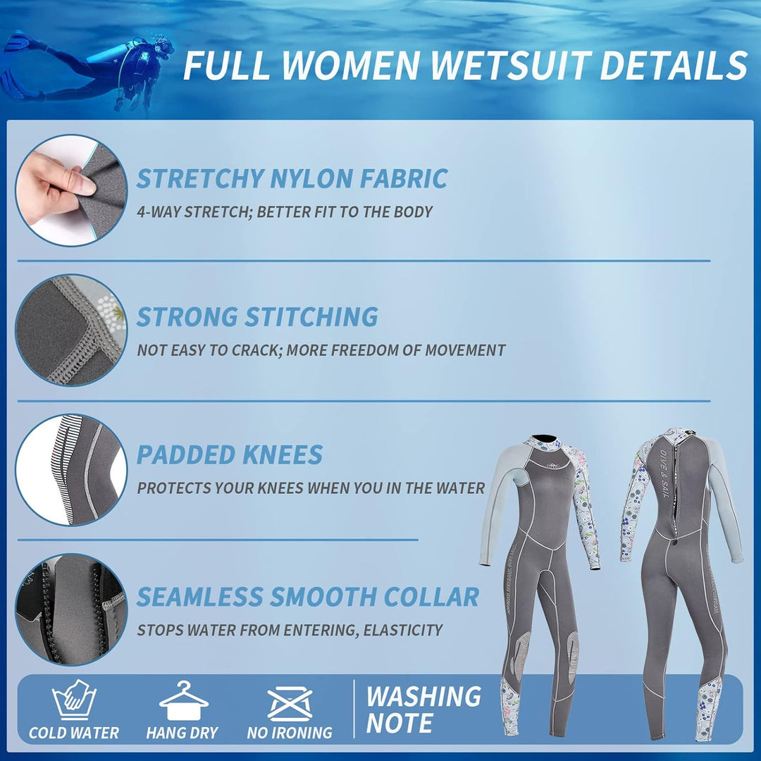 Neoprenanzug Damen 3MM Lang Neopren Reissverschluss Tauchanzug Warm Thermo Halten Ultra Stretch Schw