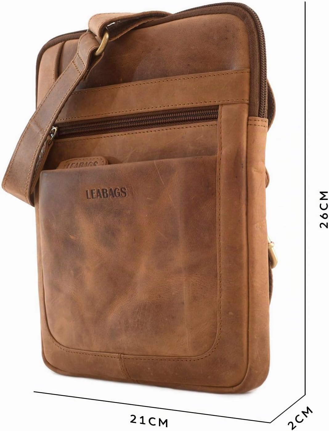 LEABAGS Leder Umhängetasche Herren &amp; Damen I Messenger Bag mit Schultergurt I Schultertasche I Arbei