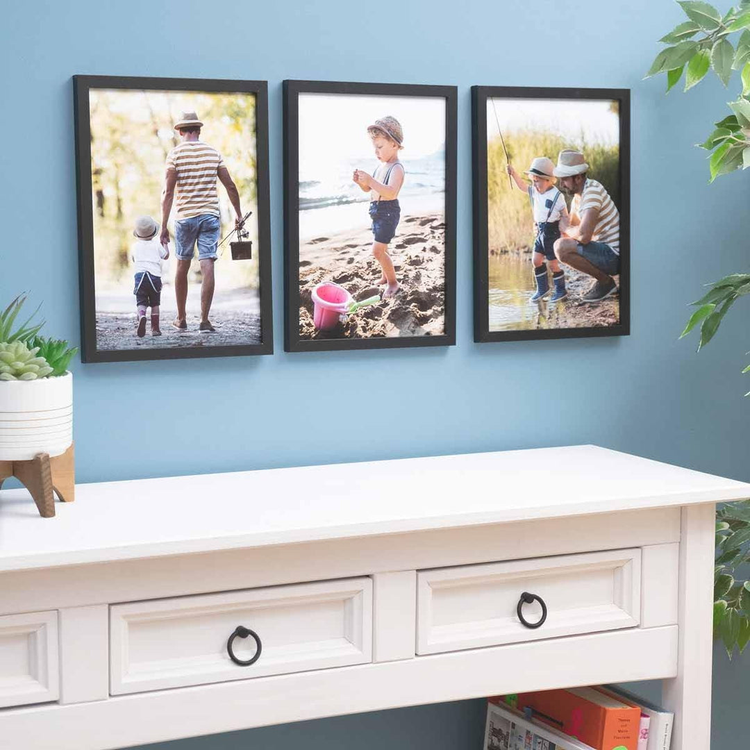 PHOTOLINI A4 Rahmen 21x30 MDF Holz Schwarz, 3er Set Bilderrahmen für Poster und Poster, bruchsichere