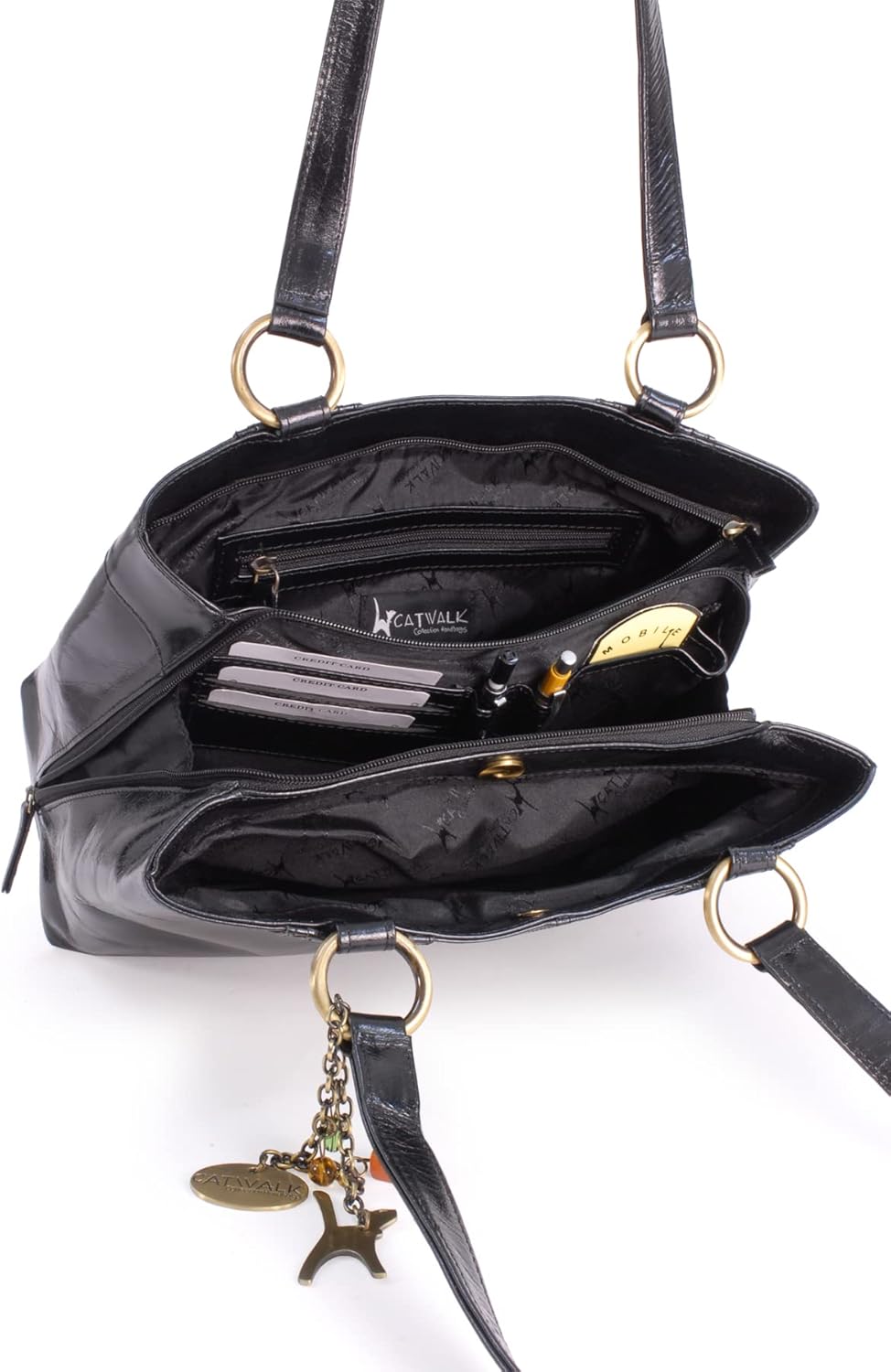 Catwalk Collection Handbags - Leder - Umhängetasche/Grosse Tasche - BELLSTONE Schwarz, Schwarz
