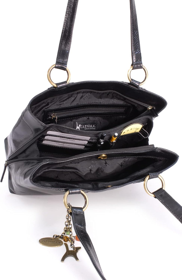 Catwalk Collection Handbags - Leder - Umhängetasche/Grosse Tasche - BELLSTONE Schwarz, Schwarz