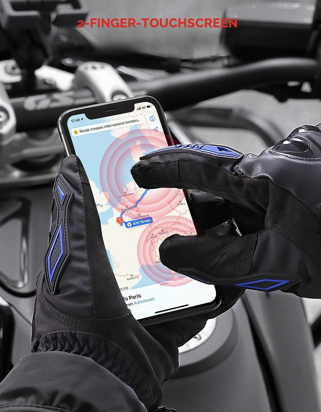 KEMIMOTO Winter Motorradhandschuhe - Winddichte Motorrad Handschuhe mit Touchscreen-Funktion, Warme