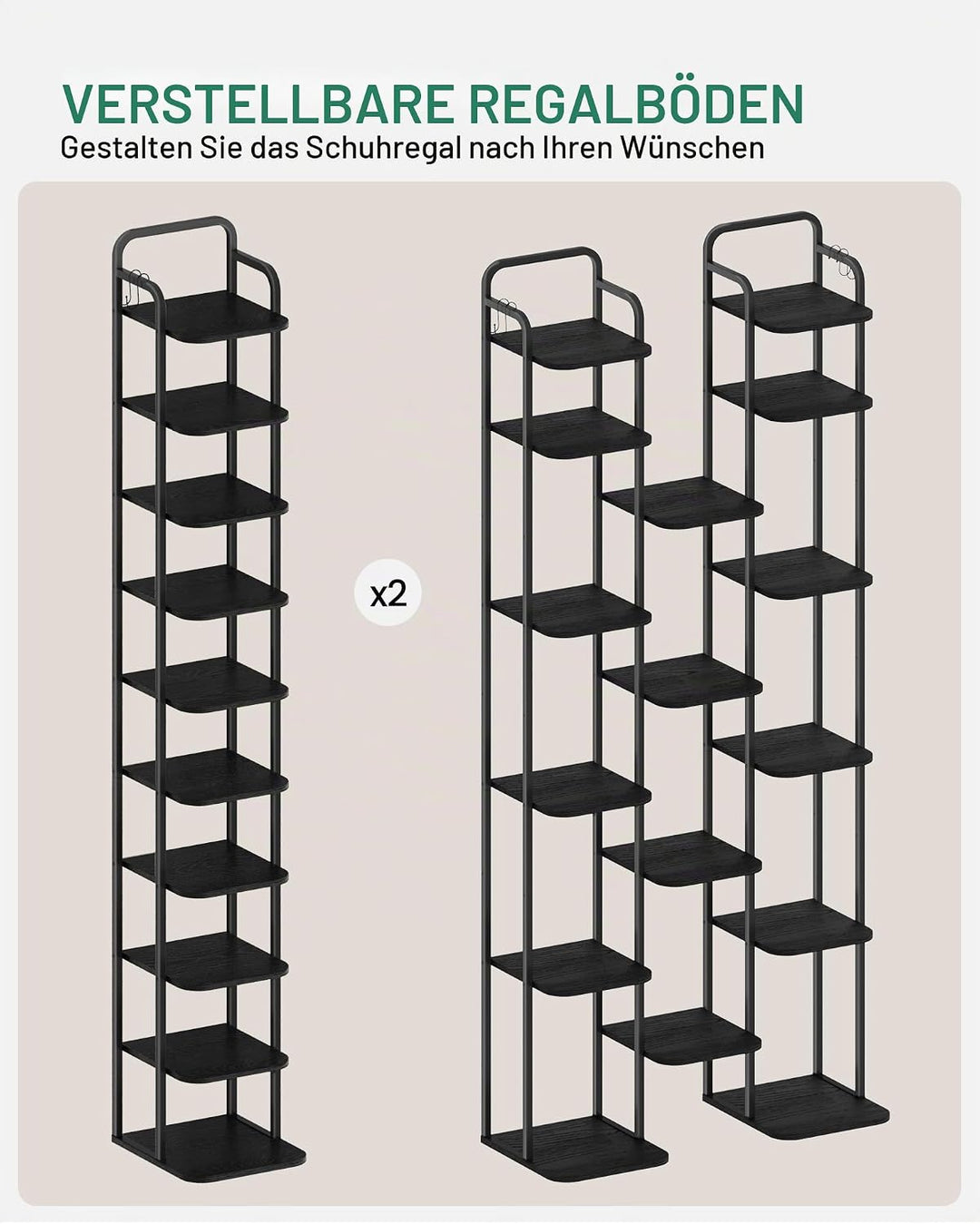 Hzuaneri Vertikales Schuhregal, 10-Stöckige Schuhregale, Schuhturm Für Kleine Räume, Freistehend, Ve