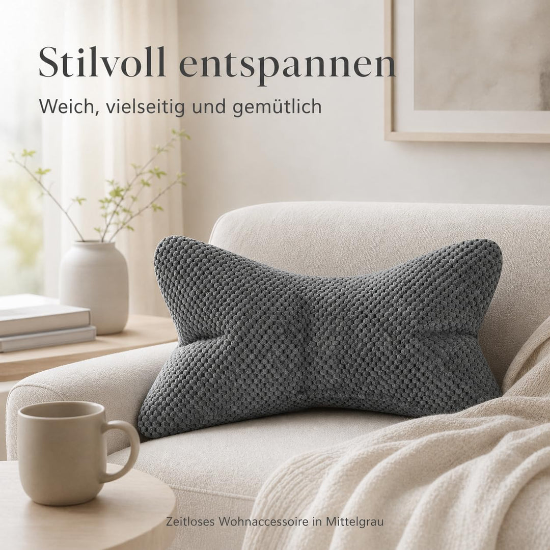 ReWu Leseknochen Mittelgrau 41,6 x 25 x 16 cm | Ergonomisches Stützkissen mit weicher Struktur, Form