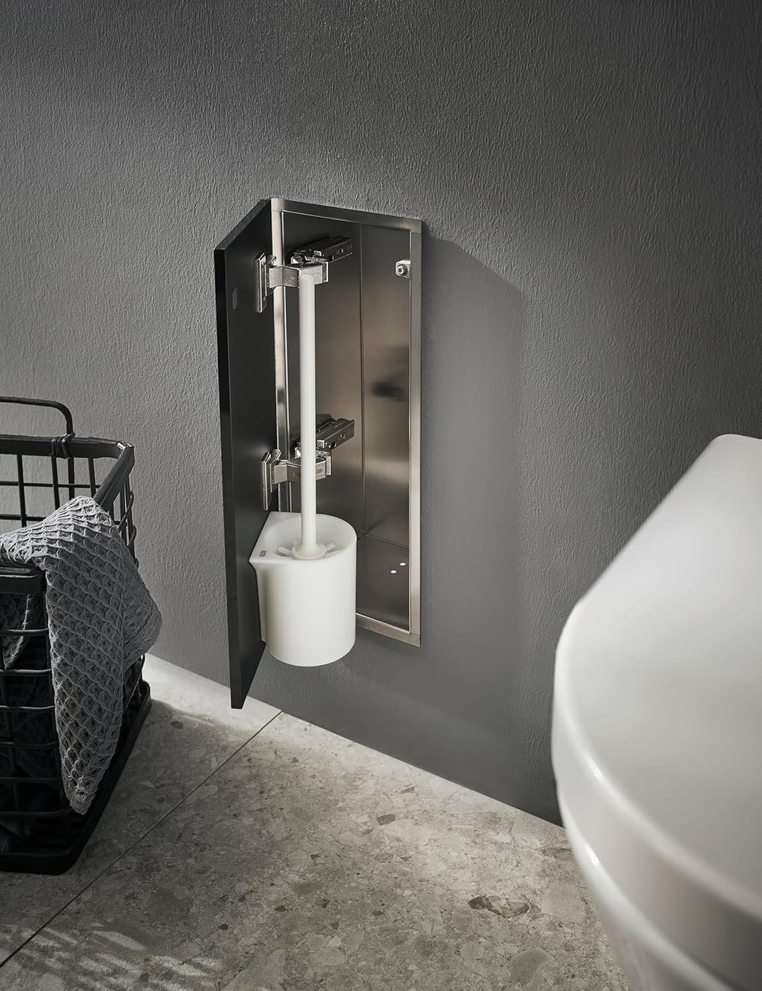 Emco ASIS Pure Unterputz-Schrankmodul für Klobürstengarnitur, Badezimmerschrank mit Toilettenpapierh