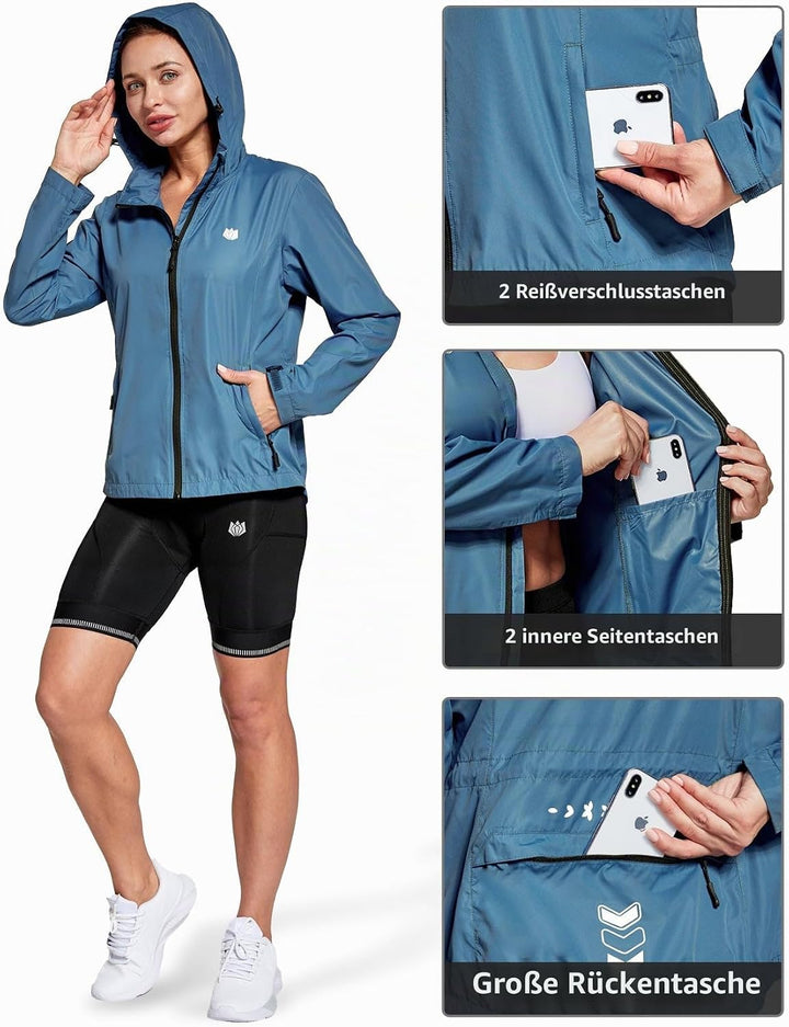 FitsT4 Sports Damen Fahrradjacke Radfahren Laufen Jacken Leichtgewicht Wasserabweisend Windbreaker W