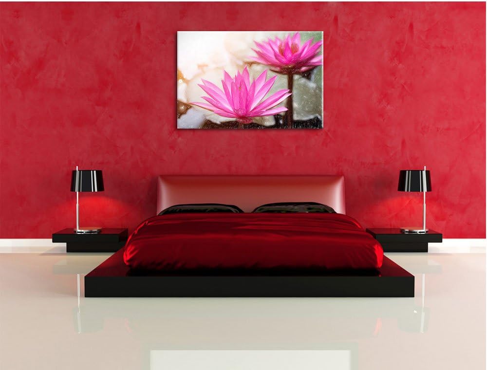 Pixxprint Wasserlilie / 100x70cm Leinwandbild bespannt auf Holzrahmen/Wandbild Kunstdruck Dekoration