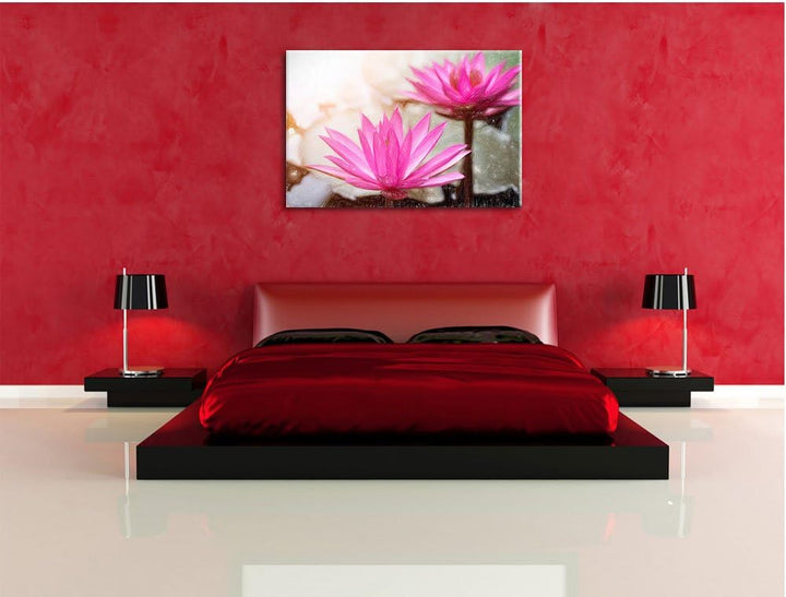 Pixxprint Wasserlilie / 100x70cm Leinwandbild bespannt auf Holzrahmen/Wandbild Kunstdruck Dekoration