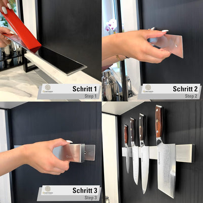 QUINTESSIO - Magnetleiste Messer selbstklebend Edelstahl - Messer Magnetleiste zum Kleben oder Bohre