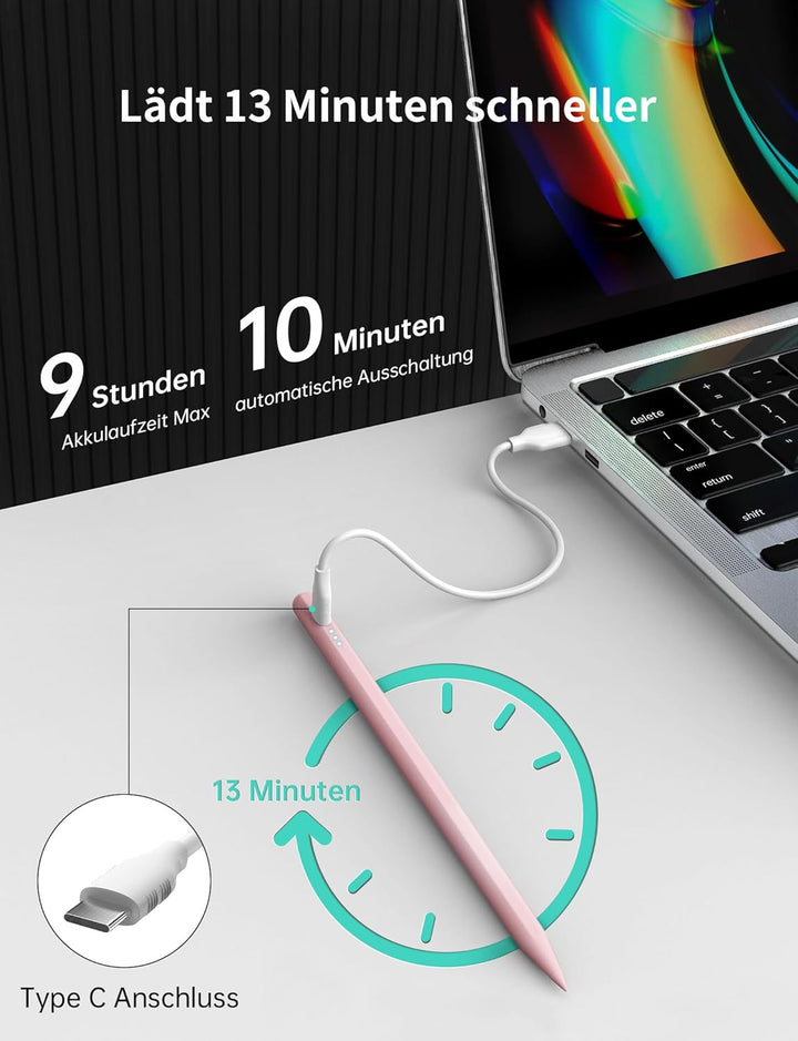 MEKO Stift für iPad 2018-2024 mit Schnellladeleistung Palm Rejection und Neigungssensitivität für iP