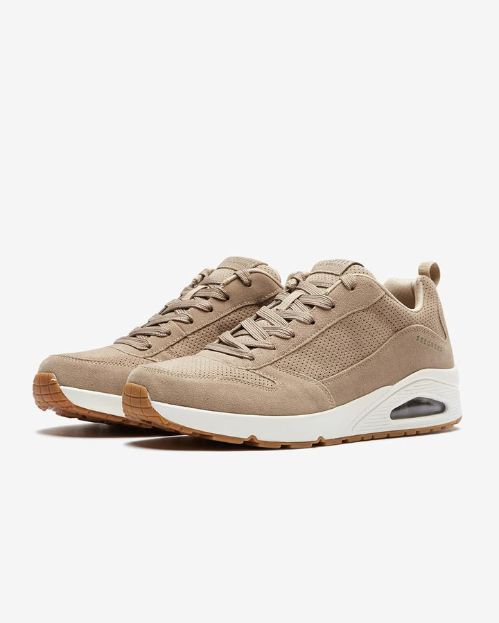 Skechers UNO Stand On Air Herren Turnschuhe 40 EU Taupe Leather Mesh Trim, 40 EU Taupe Leather Mesh