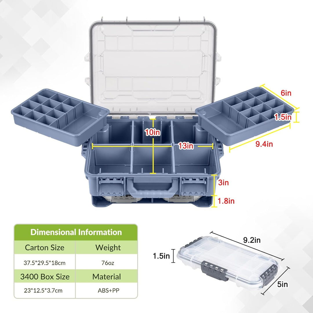 THKFISH Wasserdichter Angelkoffer, Angelköder Box, Angelwerkzeugkiste, Tragbare Angelbox mit zwei 35