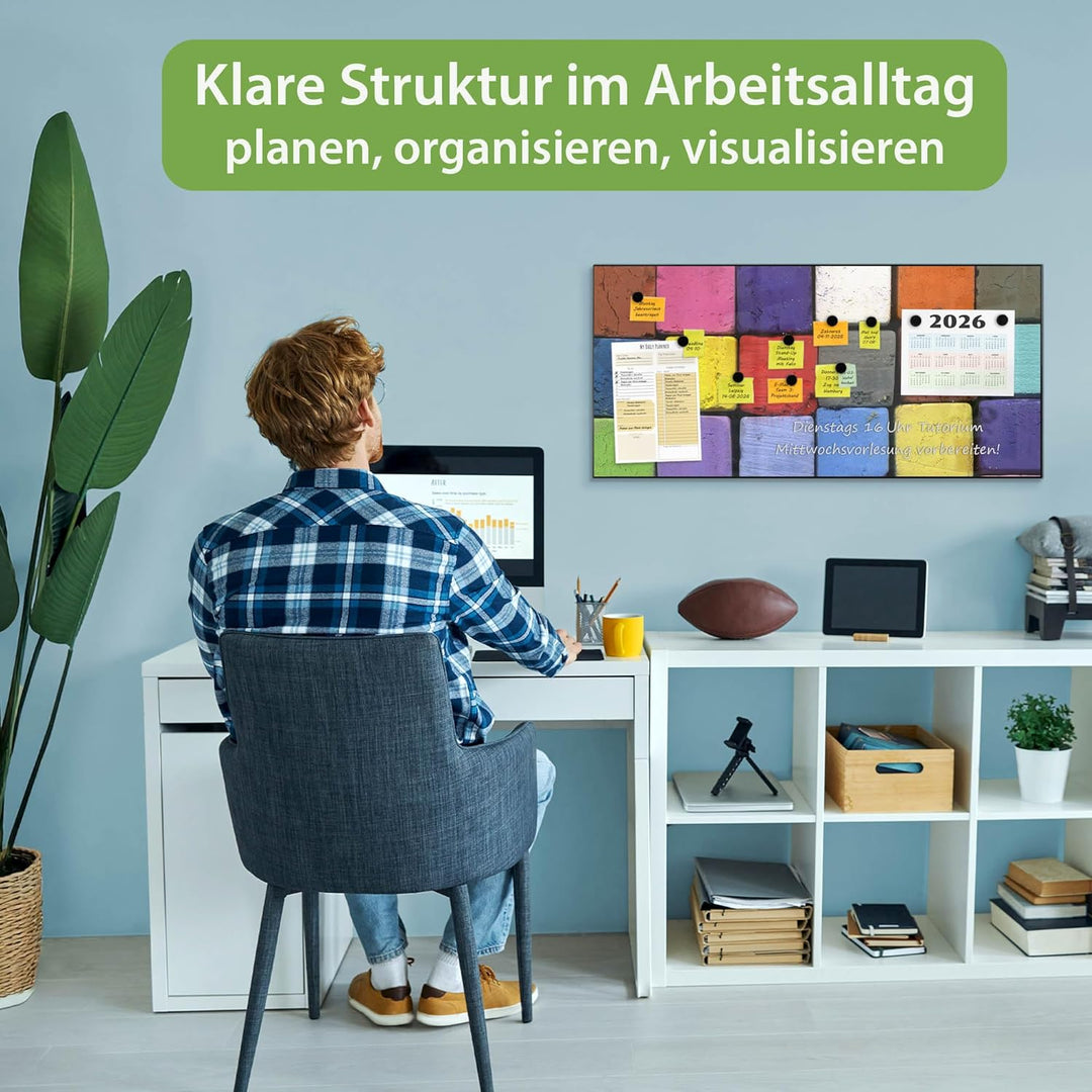 banjado Magnettafel schwarz 78 x 37cm / Magnetwand Metall/Magnetpinnwand als Memoboard/Pinnwand Magn