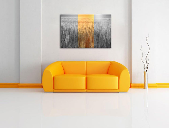 Romantisches Getreidefeld bei Sonnenuntergang schwarz/weiss Format: 100x70 auf Leinwand, XXL riesige