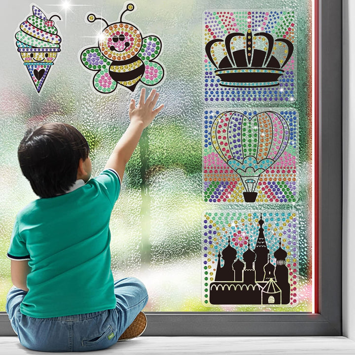 6 Blätter Sonnenfänger-Sets für Kinder im Alter von 6 7 8 9 10, DIY Diamant-Malerei-Set Eiscremebaum