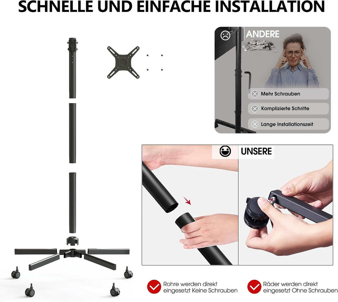 AOKCOS TV Ständer Rollbar, Fernsehständer auf Rollen für 19-42 Zoll Fernseher, TV Bodenständer Höhen