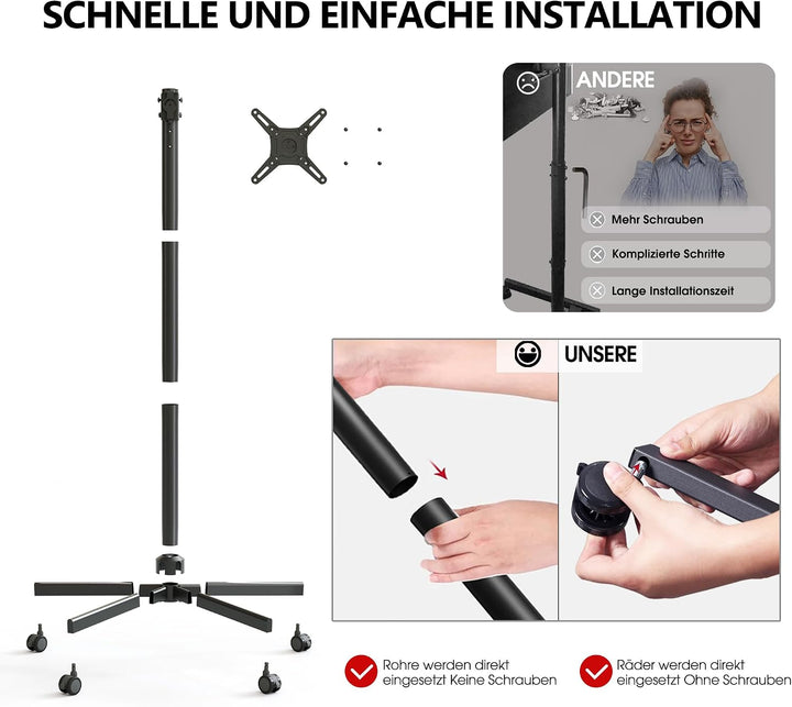 AOKCOS TV Ständer Rollbar, Fernsehständer auf Rollen für 19-42 Zoll Fernseher, TV Bodenständer Höhen