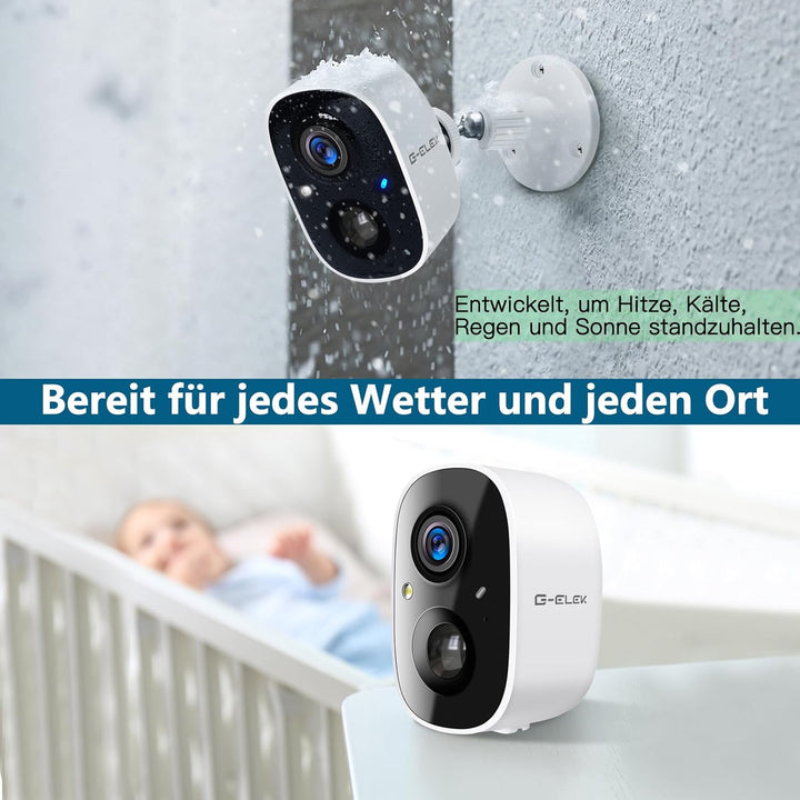 G-ELEK Sicherheitskamera Outdoor Kabellos 2K 3MP Weiss – Vollfarb-Nachtsicht, AI Erkennung (Mensch/T