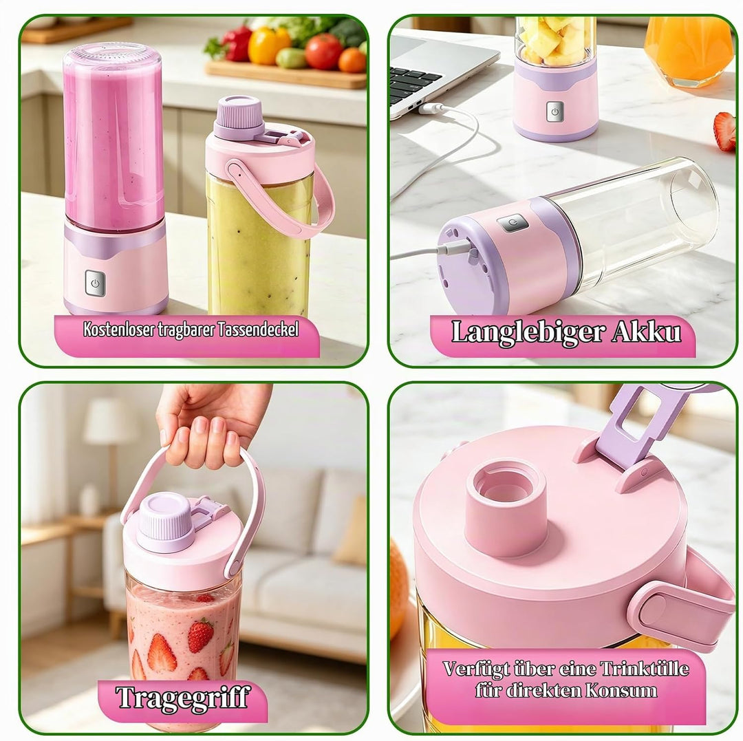 Mixer to Go, Tragbarer Schneller Mixer Smoothie Maker, 18-Blatt Edelstahlklingen, 450ml USB-C Wieder
