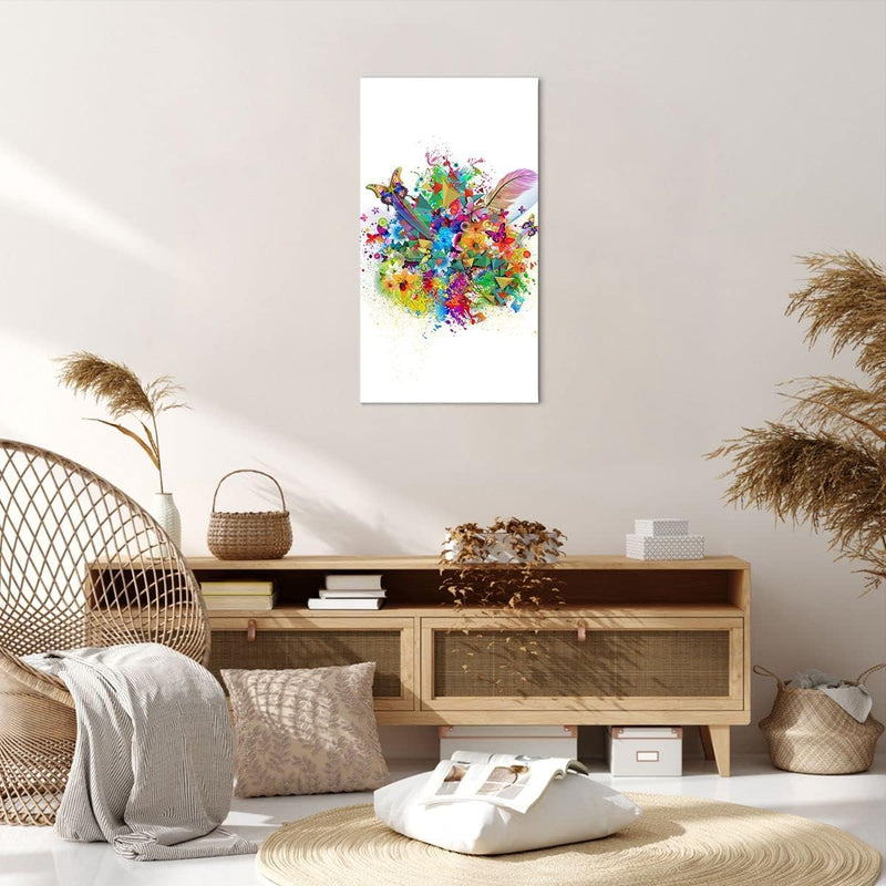 Bilder auf Leinwand 55x100cm Leinwandbild mit Rahmen Schmetterling Farbe Blume Komposition Gross Wan