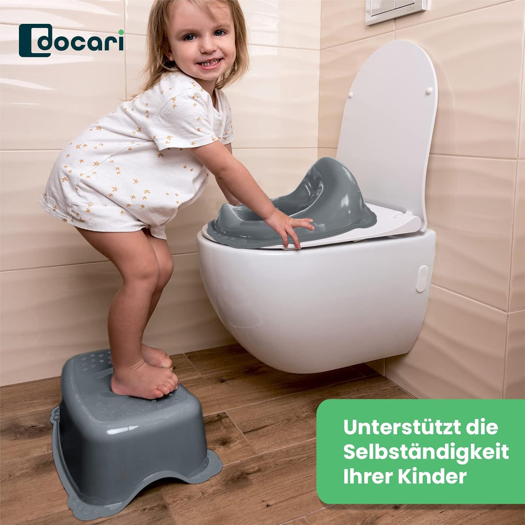 Toilettentrainer mit Treppe als Set grau Pferd - Toilettensitz Kinder und Tritthocker Kinder - Toile