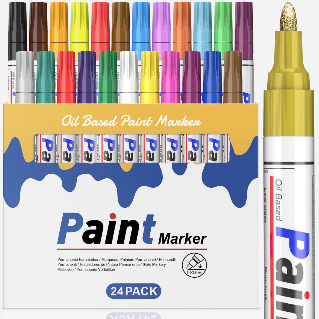 Permanent Marker Bunt Glasmalstifte Wasserfest Set, 24 Farben zum Steine Bemalen Glasstift Lackstift