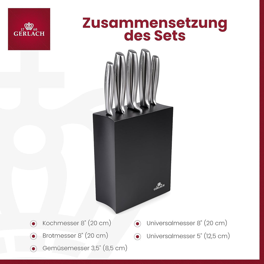 Gerlach Modern Messerblock Messerset Küchenmesserset 5 Messer Edelstahl Küchenmesser im Block Schwar