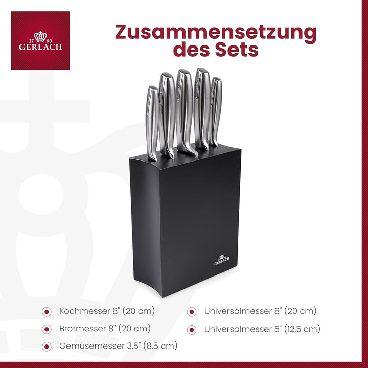 Gerlach Modern Messerblock Messerset Küchenmesserset 5 Messer Edelstahl Küchenmesser im Block Schwar