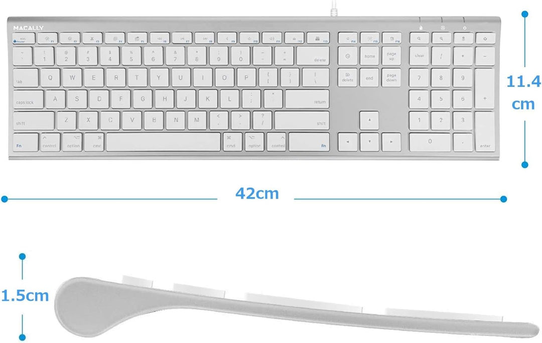 Macally Ultradünne USB-Tastatur mit Kabel, kompatibel mit Apple-Tastatur oder Windows – Tastatur in