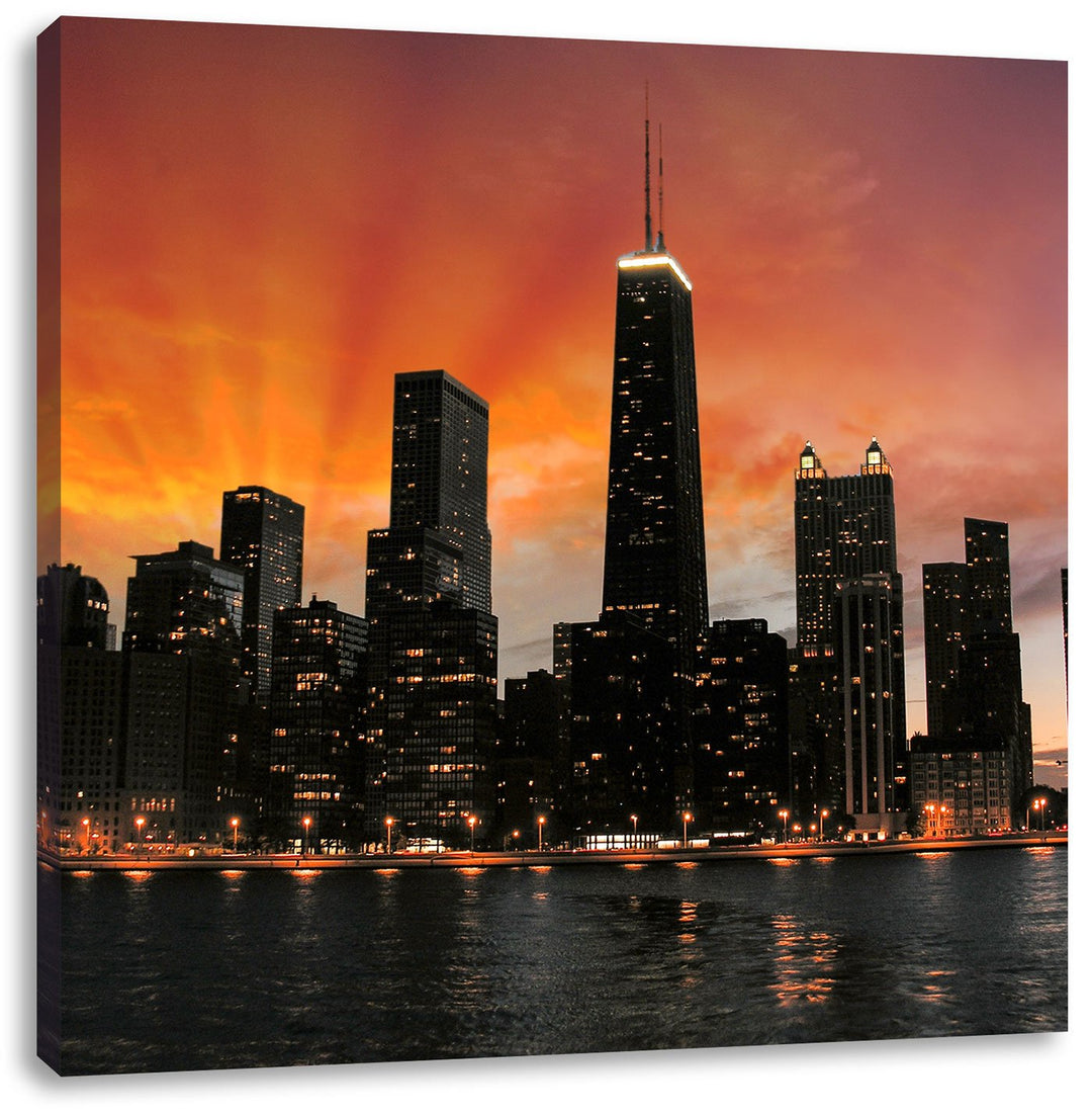 Pixxprint Chicago-Wolkenkratzer-Silhouette als Leinwandbild Quadratisch/Grösse: 70x70 / Wandbild/Kun