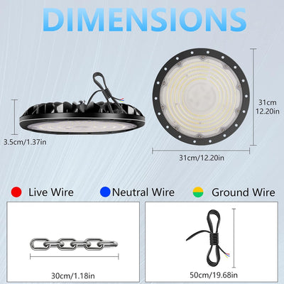 loyal 300W LED Hallenstrahler, 30000LM 6000K Kaltweiss UFO LED Werkstattlampe, IP65 Wasserdicht LED