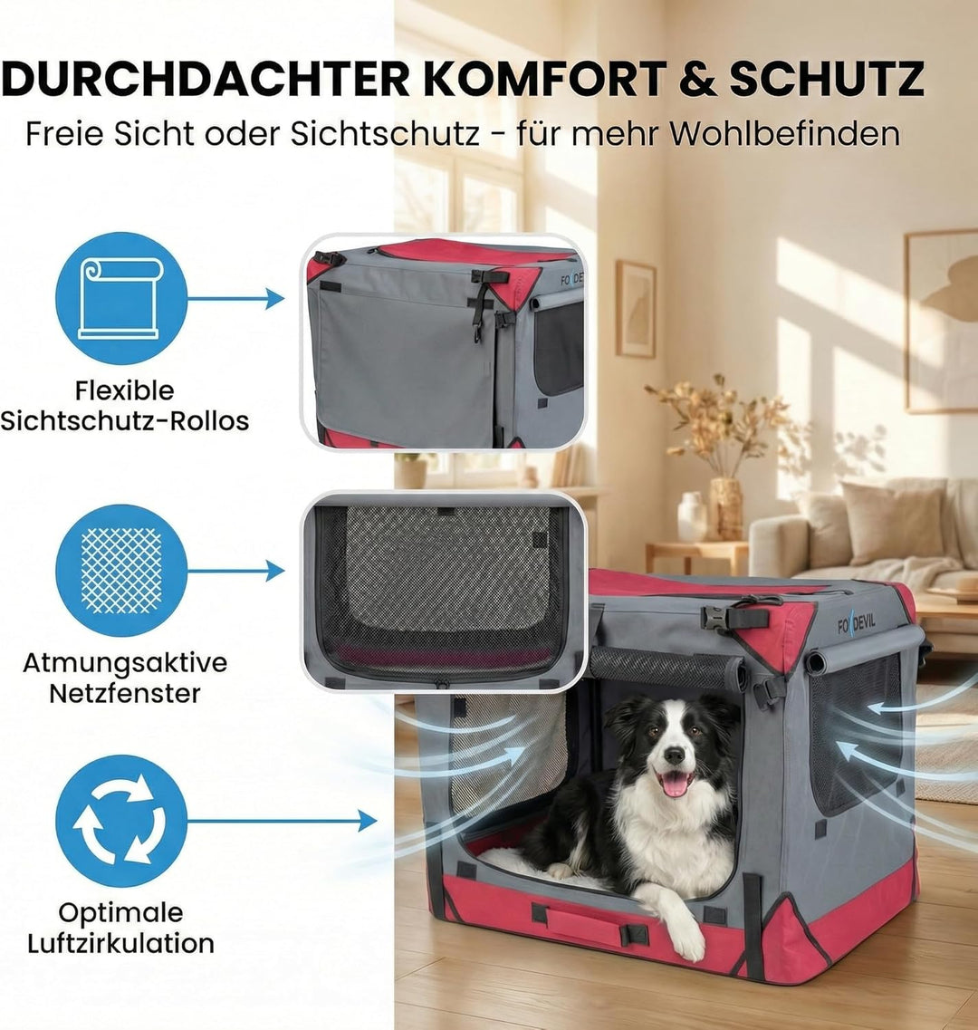 Foxdevil by xonic® Faltbare Hundebox/Katzenbox für kleine, mittelgrosse und grosse Tiere - Hundetran