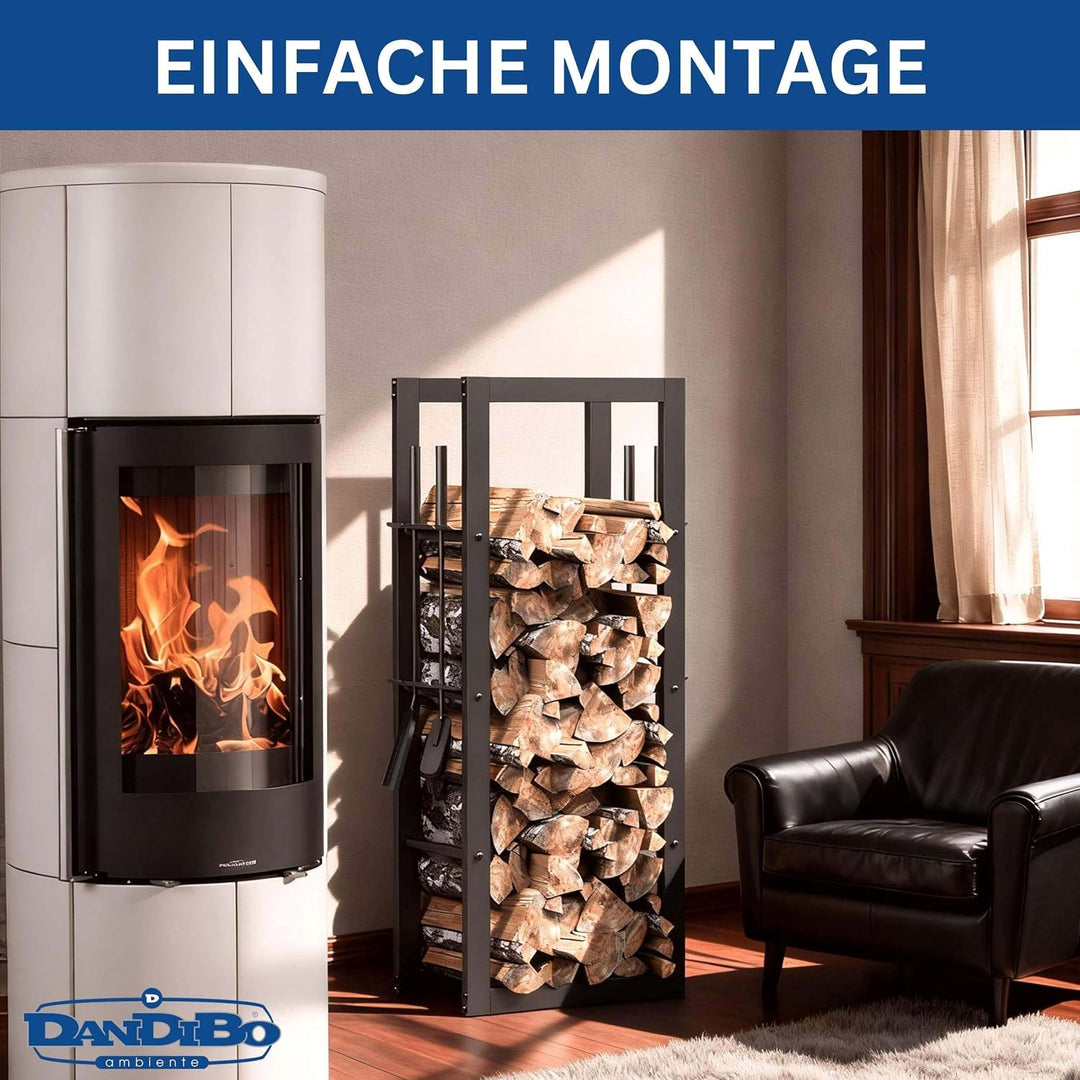 DanDiBo Kaminholzregal Innen Metall mit Besteck 96601 Brennholzregal Holzaufbewahrung Kaminholzständ