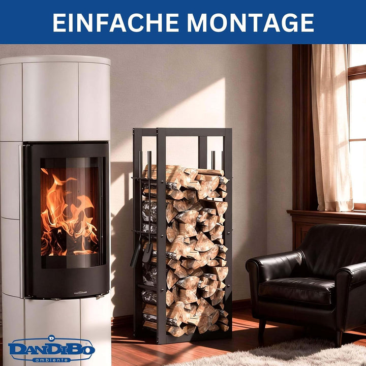 DanDiBo Kaminholzregal Innen Metall mit Besteck 96601 Brennholzregal Holzaufbewahrung Kaminholzständ