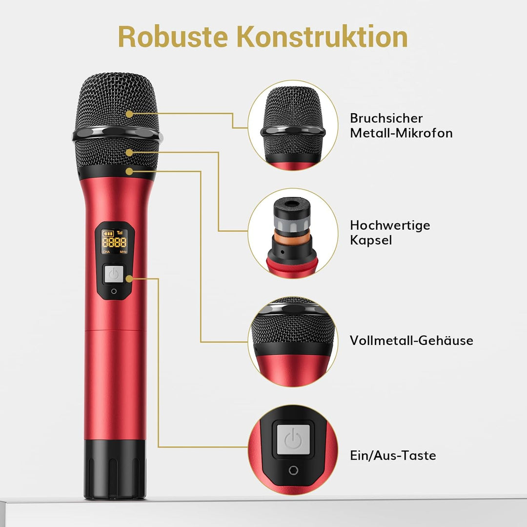 TONOR Wireless Funkmikrofon UHF Professionelles dynamisches drahtloses Dual Mikrofon, Handmikrofonsy